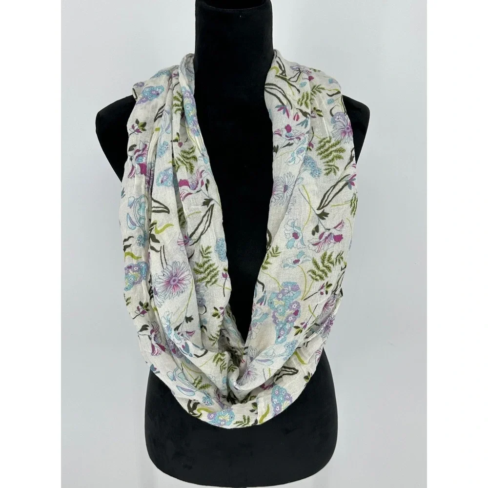 J. Jill OS Cotton Blend 28x18 Infinity Scarf Silk Floral S2